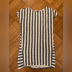 Madewell Stripe Play Button Back Linen/cotton blend dress. Blue and White.